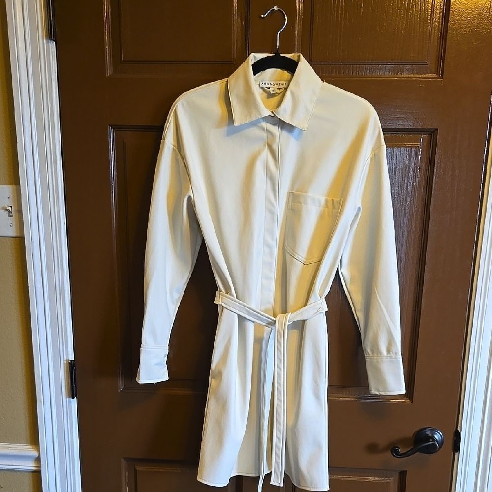 And Now This-Faux leather ivory shirt dress Sz XS